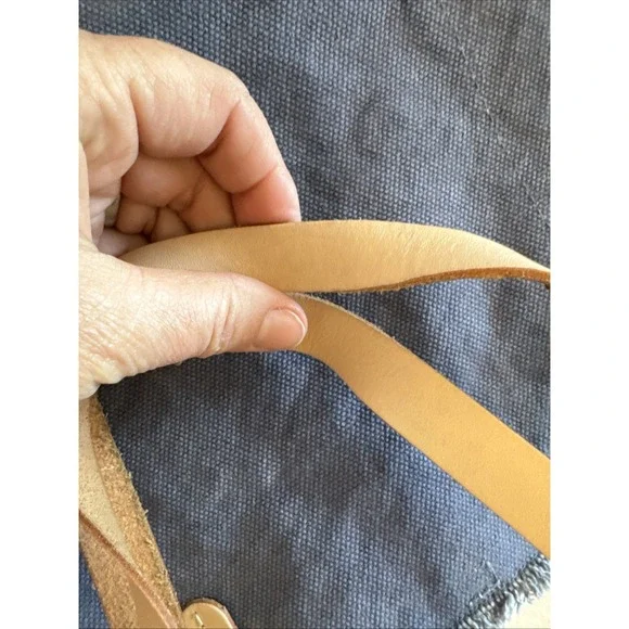 Graf Lantz Hana Canvas Boat Bag Tote Blue Fringe Edge 14x14" Leather Handles - Picture 6 of 9